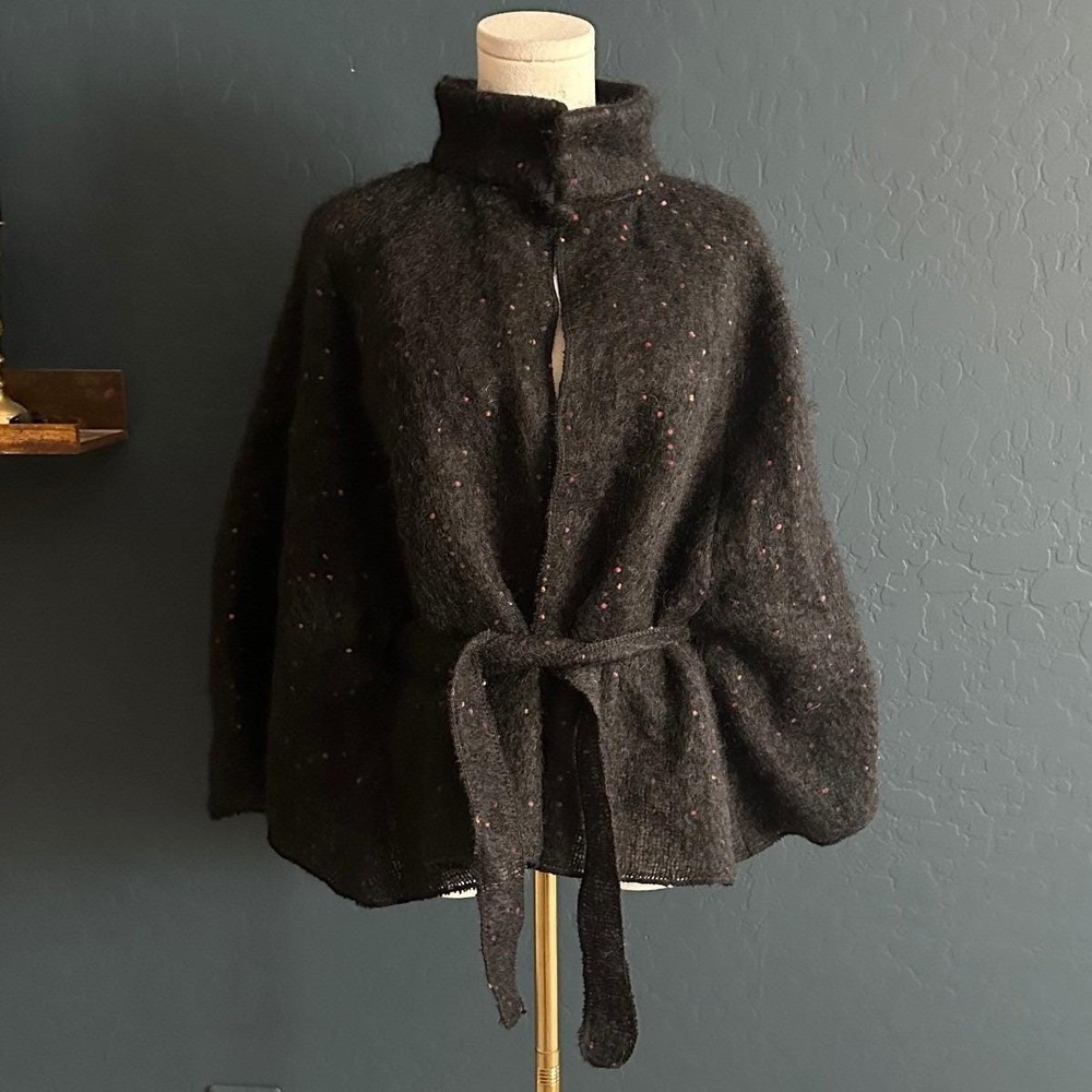 Vintage Donegal Design Ireland 70% Mohair Wool Confetti Knit Cape Wrap OS‎
